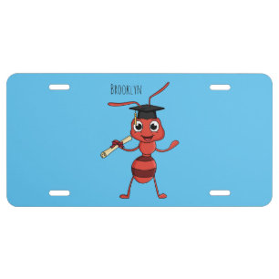 Cute happy red ant cartoon license plate
