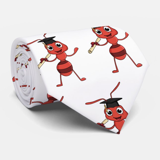 Cute happy red ant cartoon neck tie (Rolled)