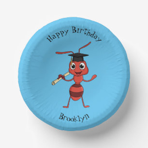 Cute happy red ant cartoon paper bowls