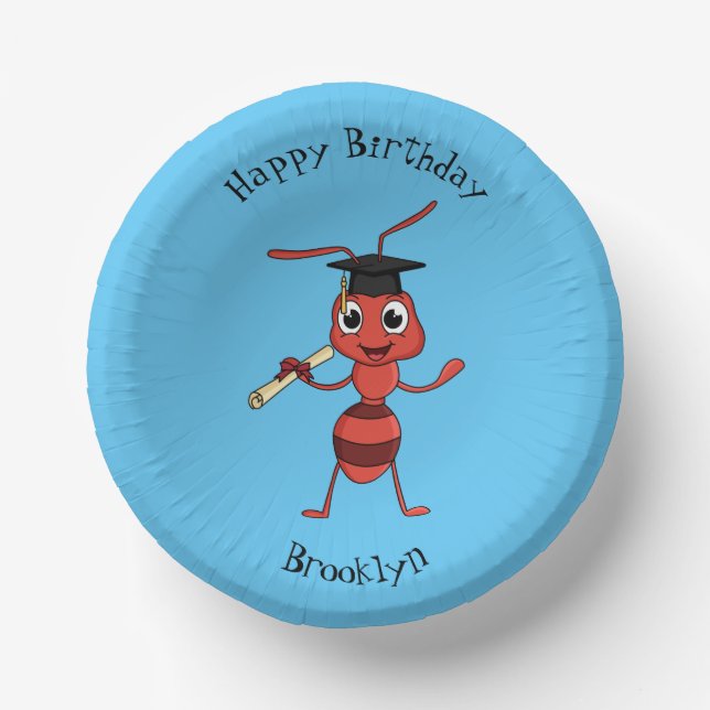 Cute happy red ant cartoon paper bowls (Front)