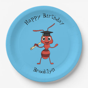 Cute happy red ant cartoon paper plates