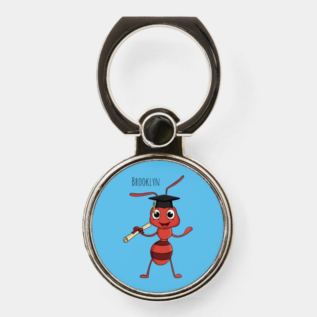 Cute happy red ant cartoon  phone ring stand (Front)