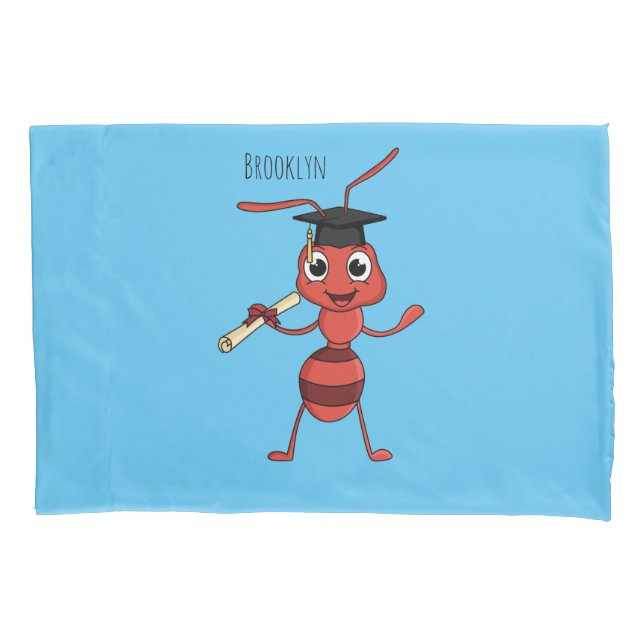 Cute happy red ant cartoon pillow case (Front)