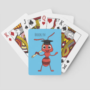 Cute happy red ant cartoon  poker cards