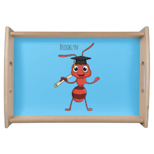 Cute happy red ant cartoon serving tray
