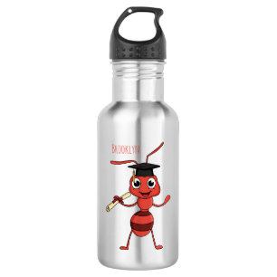 Cute happy red ant cartoon stainless steel water bottle