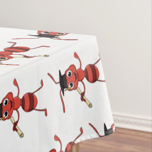 Cute happy red ant cartoon tablecloth