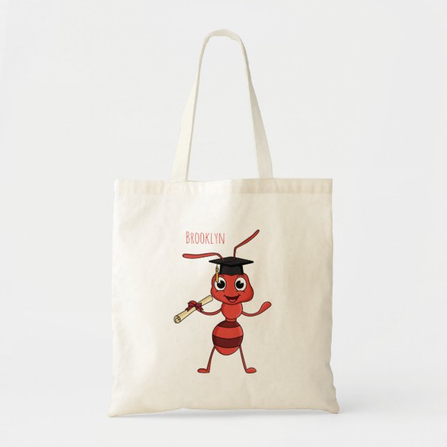 Cute happy red ant cartoon tote bag (Front)