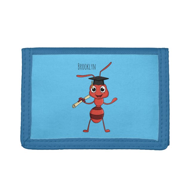 Cute happy red ant cartoon  trifold wallet (Front)