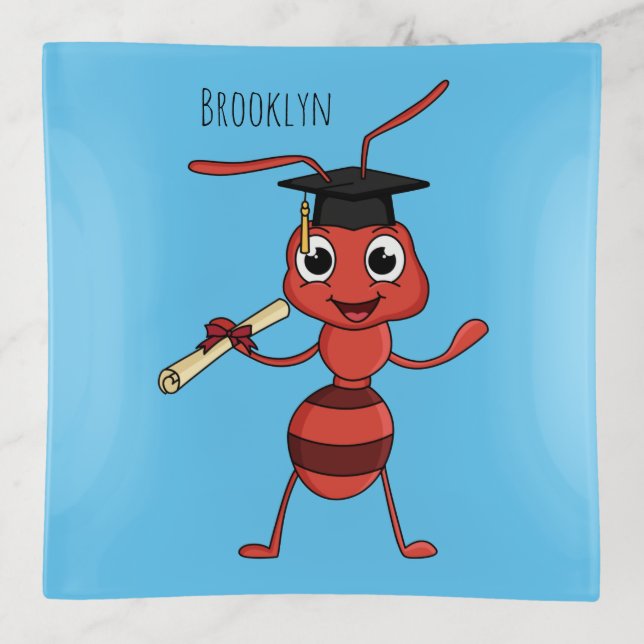 Cute happy red ant cartoon trinket tray (Front)