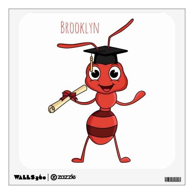 Cute happy red ant cartoon  wall decal (Front)