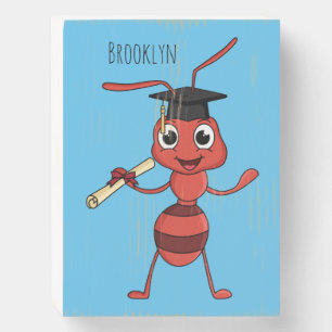 Cute happy red ant cartoon wooden box sign
