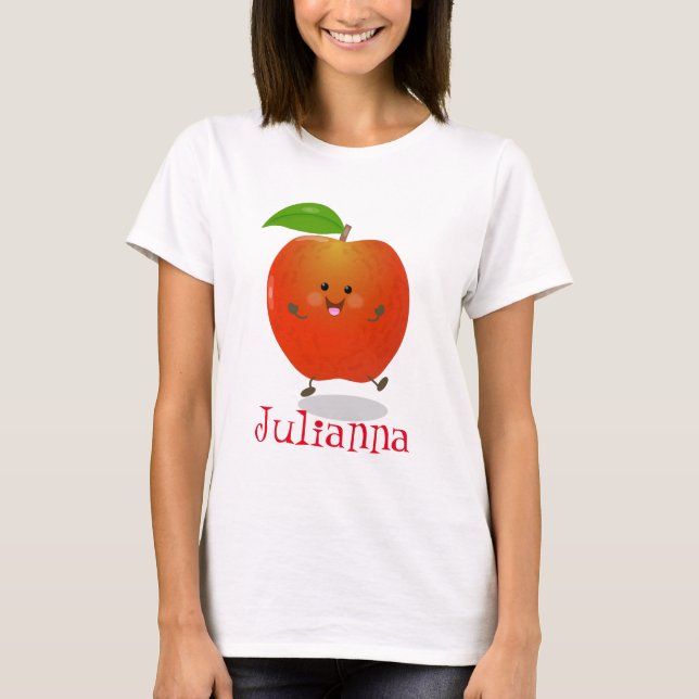 Cute happy red apple cartoon illustration T-Shirt (Front)