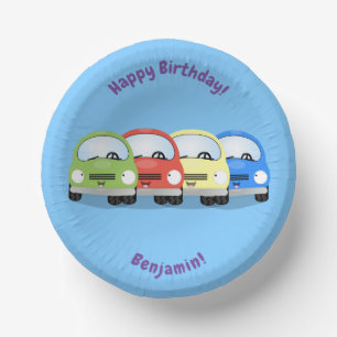 Cute happy red car cartoon illustration  paper bowls