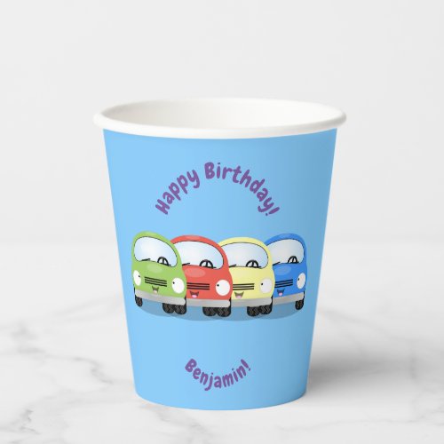 Cute happy red car cartoon illustration paper cups