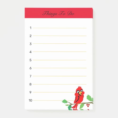 Cute happy red cardinal birdy Things To Do Post_it Notes