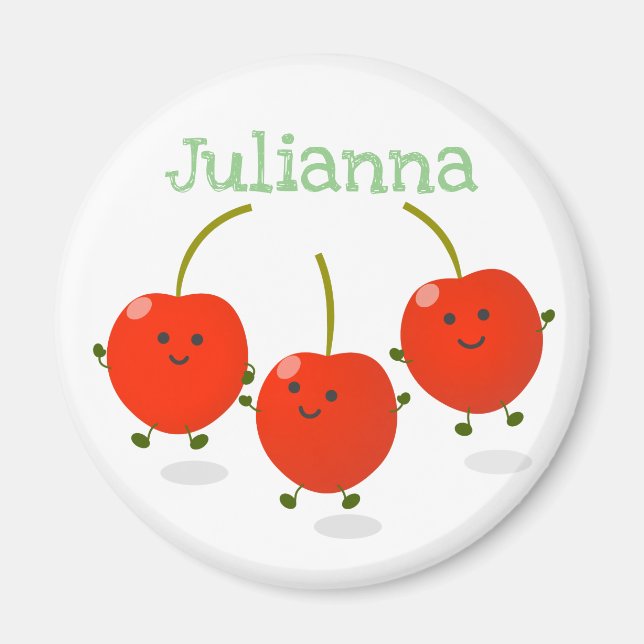 Cute happy red cherries cartoon illustration magnet (Front)
