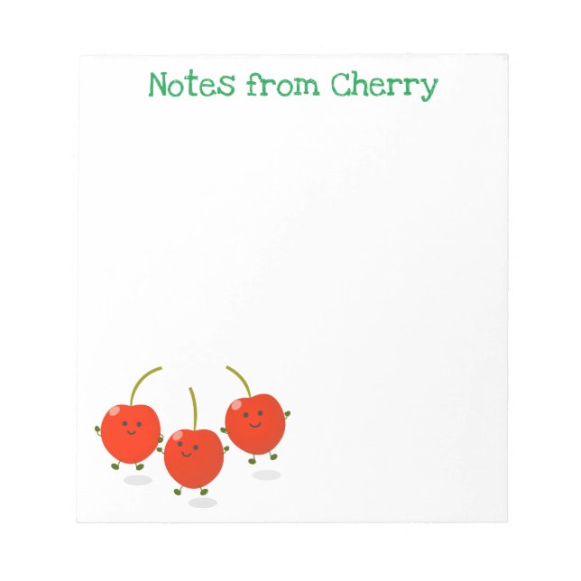 Cute  happy red cherries cartoon illustration notepad (Front)
