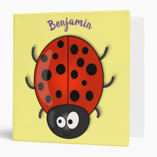 Cute happy red ladybug cartoon illustration 3 ring binder