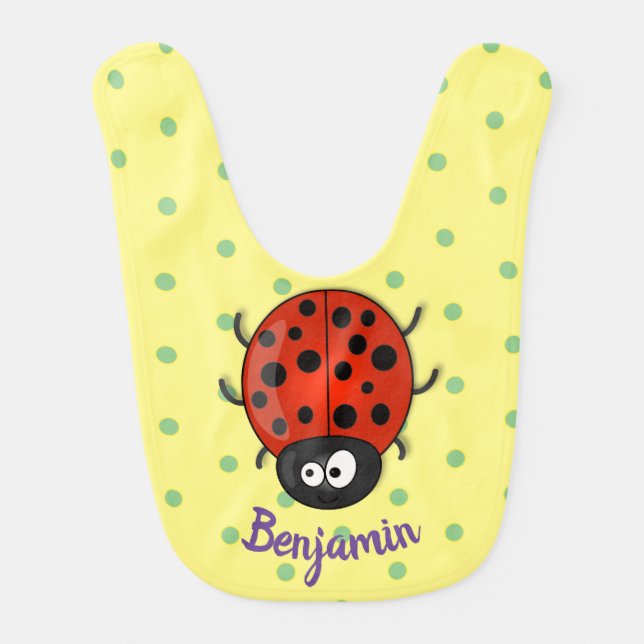 Cute happy red ladybug cartoon illustration baby bib (Front)