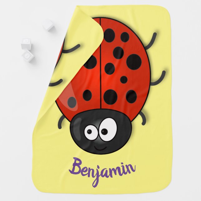 Cute happy red ladybug cartoon illustration baby blanket (In Situ)
