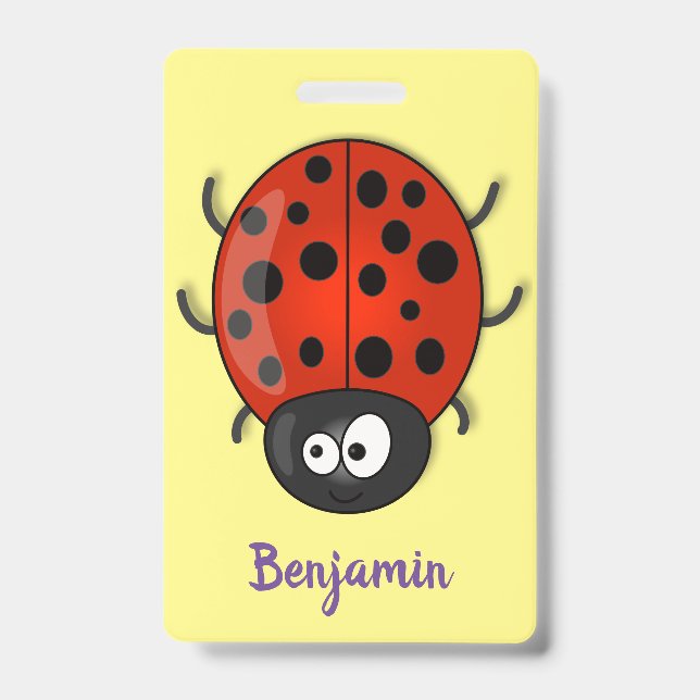 Cute happy red ladybug cartoon illustration badge (Front)