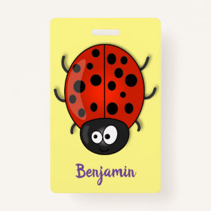 Cute happy red ladybug cartoon illustration badge