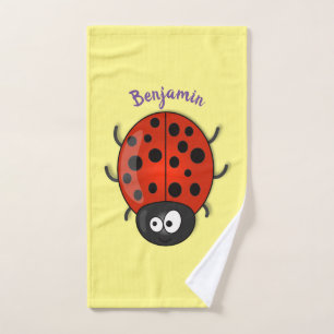 Cute happy red ladybug cartoon illustration bath towel set