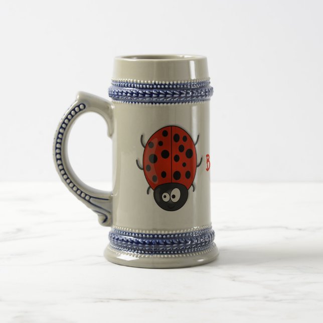 Cute happy red ladybug cartoon illustration beer stein (Left)