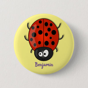 Cute happy red ladybug cartoon illustration button