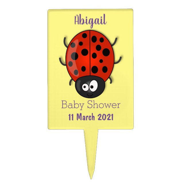 Cute happy red ladybug cartoon illustration cake topper (Front)
