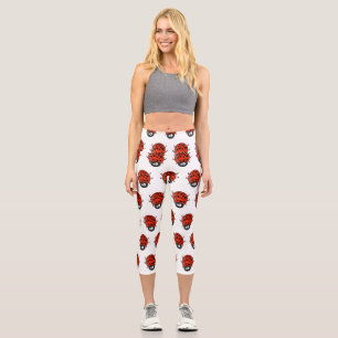 Cute happy red ladybug cartoon illustration capri leggings