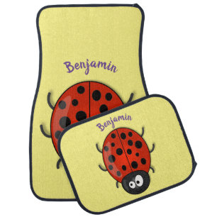 Cute happy red ladybug cartoon illustration  car floor mat