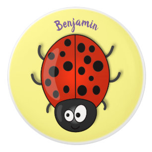 Cute happy red ladybug cartoon illustration ceramic knob