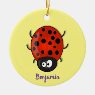 Cute happy red ladybug cartoon illustration ceramic ornament