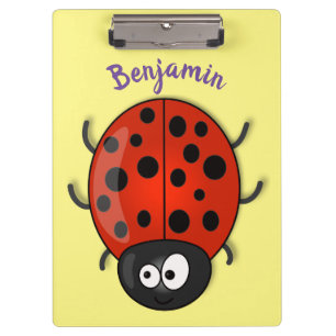 Cute happy red ladybug cartoon illustration clipboard