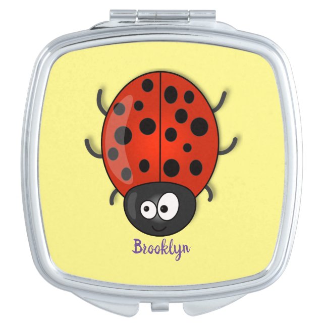 Cute happy red ladybug cartoon illustration compact mirror (Front)
