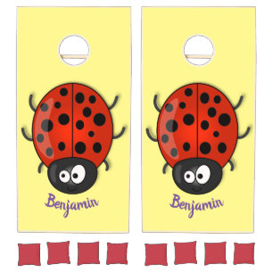 Cute happy red ladybug cartoon illustration cornhole set