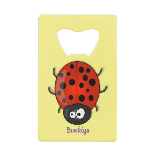 Cute happy red ladybug cartoon illustration credit card bottle opener