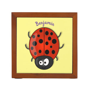 Cute happy red ladybug cartoon illustration desk organizer