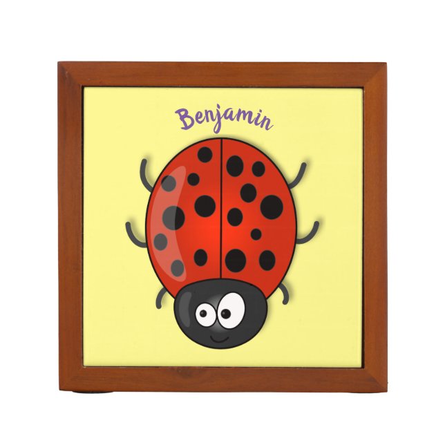Cute happy red ladybug cartoon illustration desk organizer (Front)