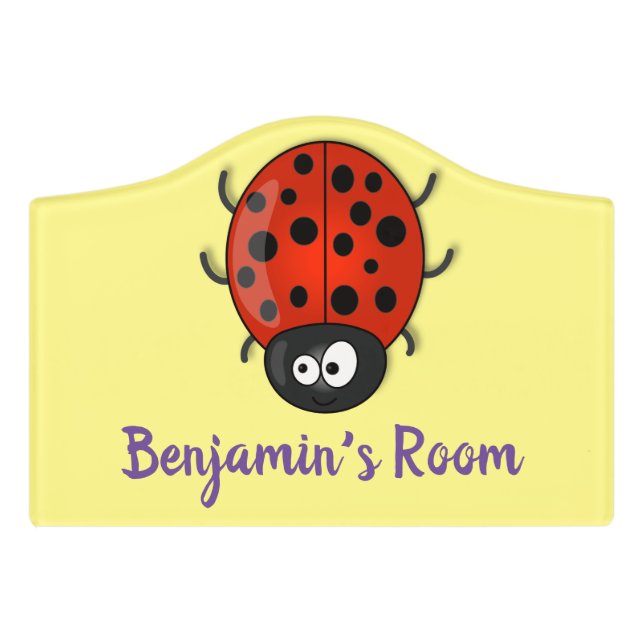 Cute happy red ladybug cartoon illustration door sign (Small Crest Front)