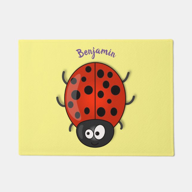 Cute happy red ladybug cartoon illustration doormat (Front)