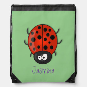 Cute happy red ladybug cartoon illustration drawstring bag