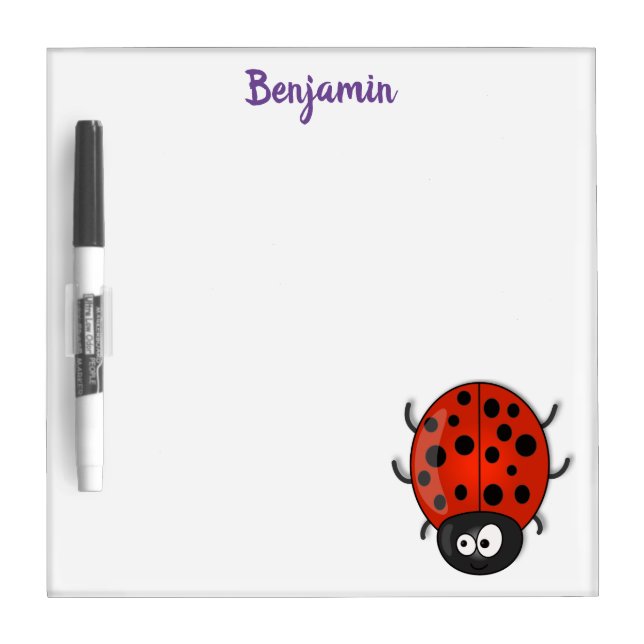 Cute happy red ladybug cartoon illustration dry erase board (Front)