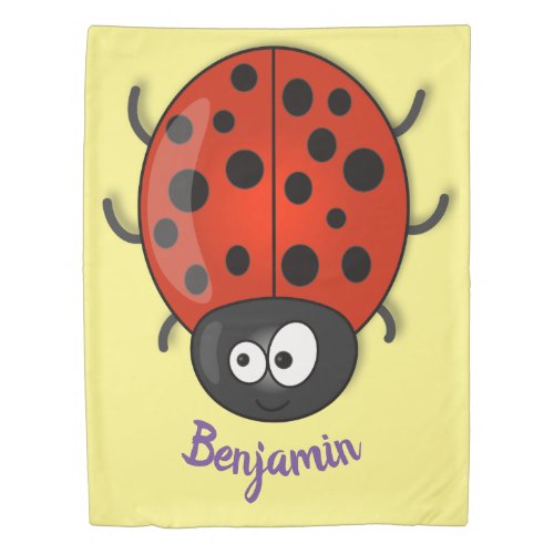 Cute happy red ladybug cartoon illustration duvet cover