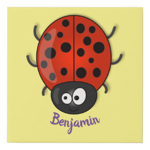 Cute happy red ladybug cartoon illustration faux canvas print