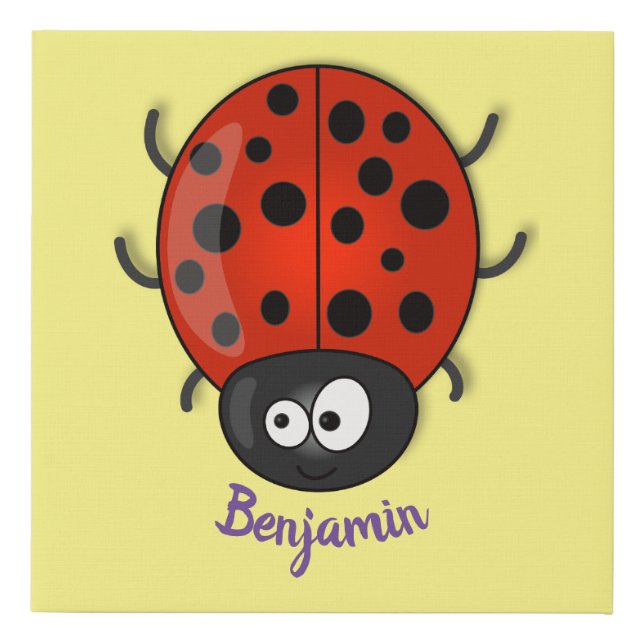 Cute happy red ladybug cartoon illustration faux canvas print (Front)