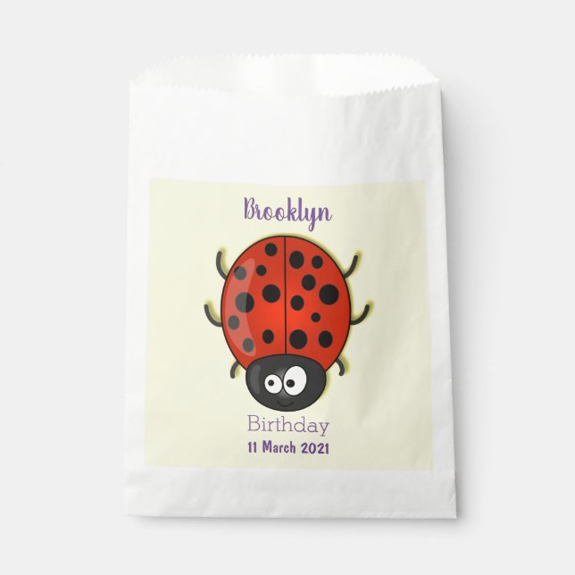 Cute happy red ladybug cartoon illustration favor bag (Front)