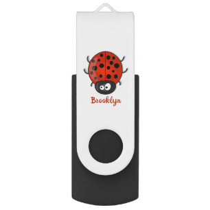 Cute happy red ladybug cartoon illustration flash drive